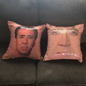 Nicholas Cage sequins pillows